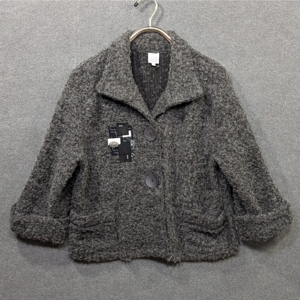 Focus Casual Life Cardigan Womens Large Chunky Sweater Button Fuzzy Wool Gray